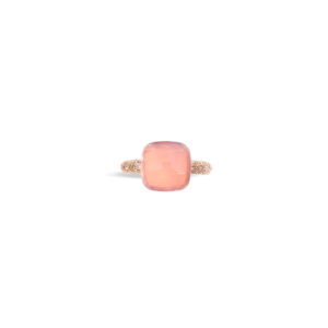 Anillo Nudo Maxi Con Cuarzo Rosa - Oro Rosa 18kt, Oro Blanco 18kt, Cuarzo Rosa, Diamante Marrón